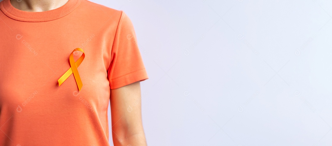 Fita Laranja para Leucemia, Dia do Câncer de Rim, Esclerose Múltipla Mundial, CRPS, Mês de Conscientização de Autolesão. Conceito de dia de câncer de saúde e palavra