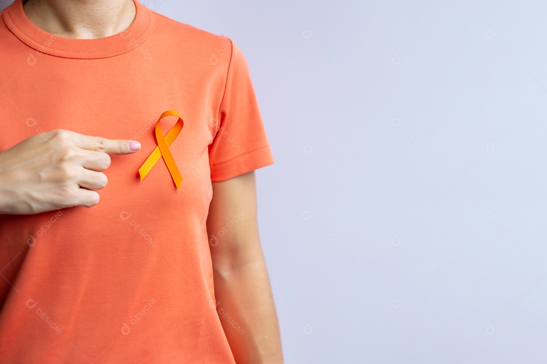 Fita Laranja para Leucemia, Dia do Câncer de Rim, Esclerose Múltipla Mundial, CRPS, Mês de Conscientização de Autolesão. Conceito de dia de câncer de saúde e palavra