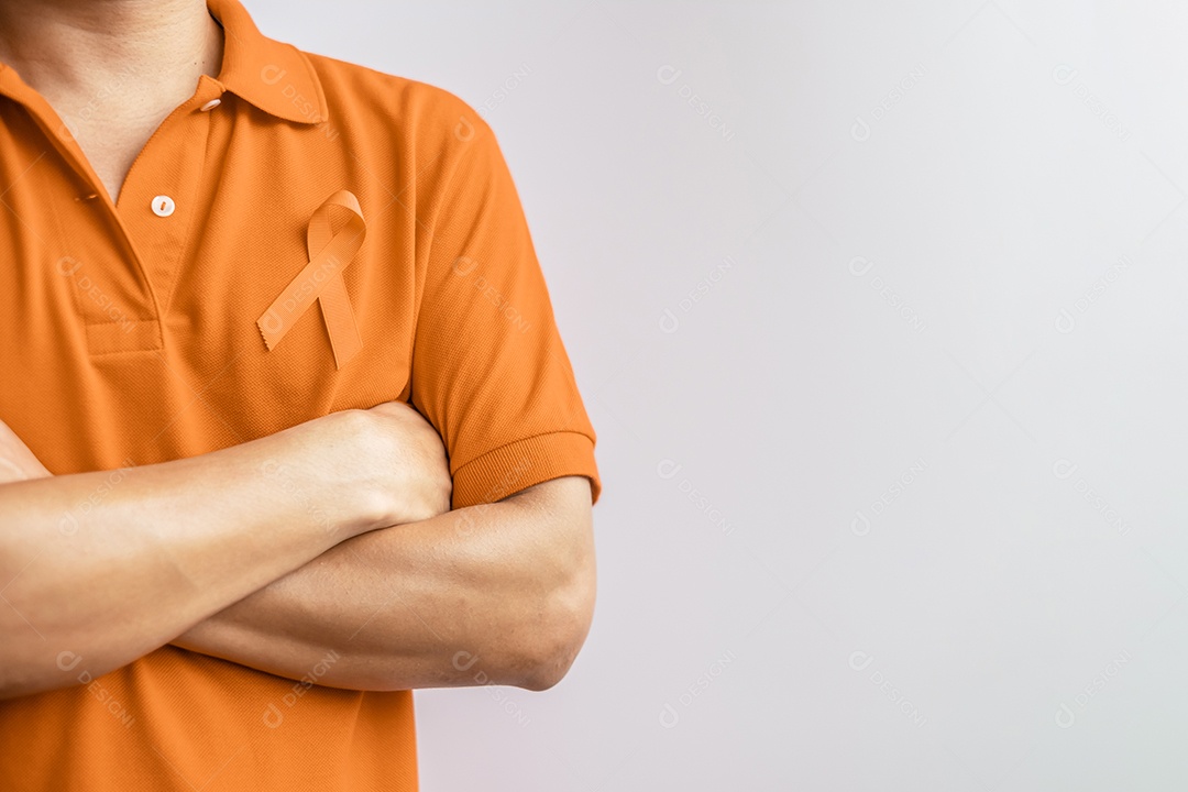 Fita Laranja para Leucemia, Dia do Câncer de Rim, Esclerose Múltipla Mundial, CRPS, Mês de Conscientização de Autolesão. Conceito de dia de câncer de saúde e palavra