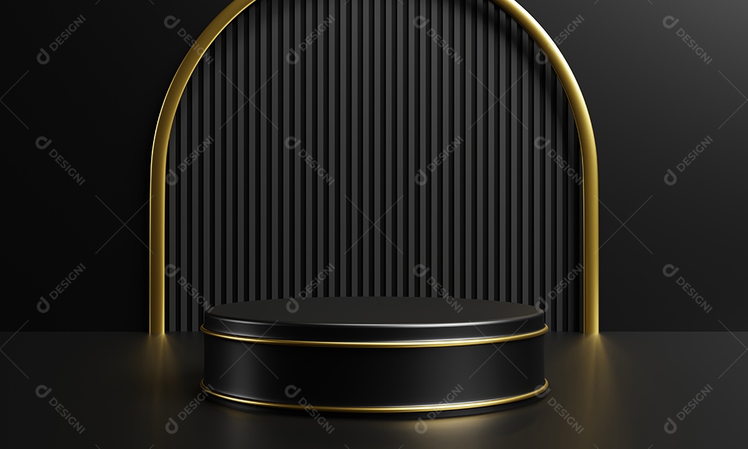 Ouro de luxo e pódio preto para fundo de modelo de publicidade de cosméticos. Conceito de maquete de objeto e negócios. Renderização de ilustração 3D.