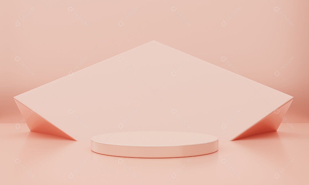 Fundo de palco de pódio de cilindro redondo de cor rosa mínimo rosa ou coral. Cena de objeto abstrato para o conceito de propaganda. Renderização de ilustração 3D.
