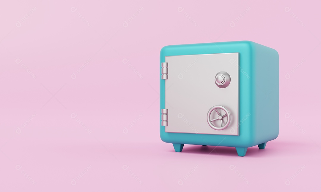 Fundo azul do cofre-de-rosa. Conceito de segurança financeira econômica e de economia de dinheiro. Conceito de ilustração 3D.