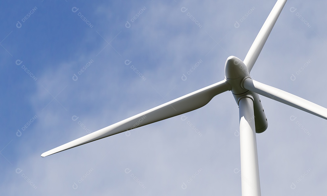 Turbina eólica girando para gerar eletricidade para as famílias. conceito de energia limpa e sustentável. Renderização de ilustração 3D.