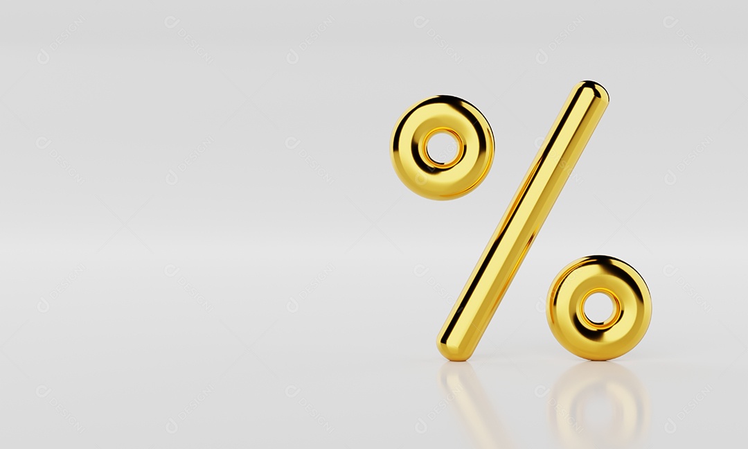 Sinal de porcentagem dourado sobre fundo branco com espaço de cópia. Conceito econômico financeiro de matemática e negócios.