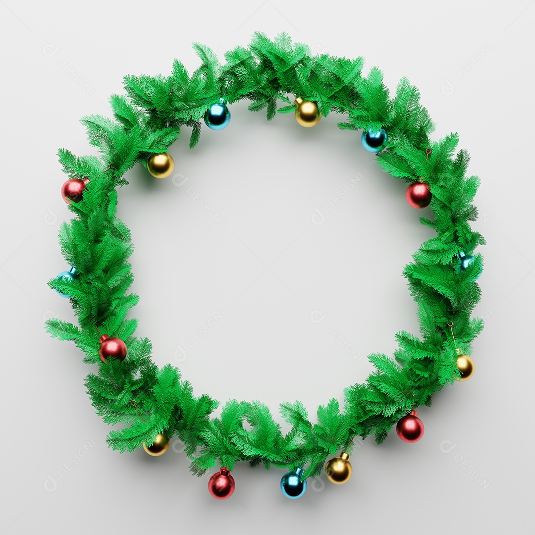 Decoração de pinho guirlanda de Natal com espaço vazio no meio em fundo branco. Cultura de férias de Natal e conceito de ano novo.