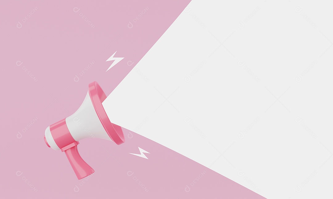 Megafone rosa pastel e branco anunciando balão de mensagem de espaço em branco vazio branco sobre fundo rosa . Conceito de negócios e marketing. renderização de ilustração 3D