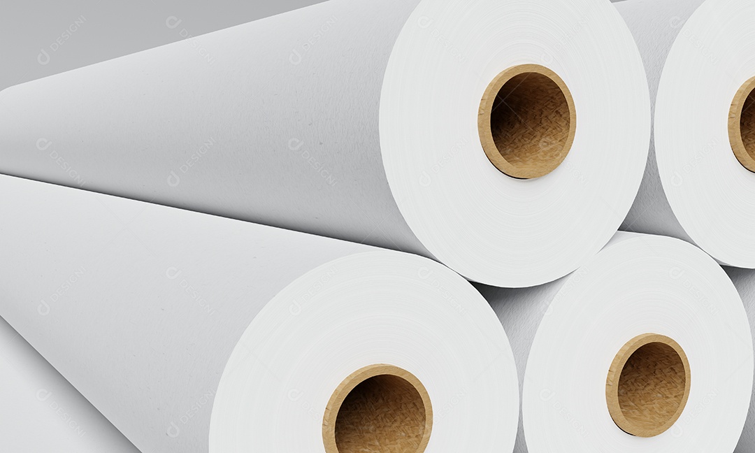 Grupo de rolos de papel branco na fábrica industrial para fundo de armazenamento. Conceito de produção e fabricação.