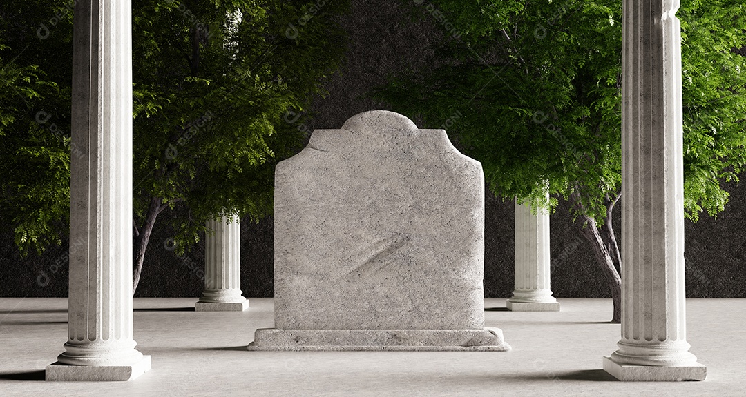 Maquete realista da lápide lápide lápide com colunas coríntias e fundo de árvores. Dia do Memorial e conceito histórico.