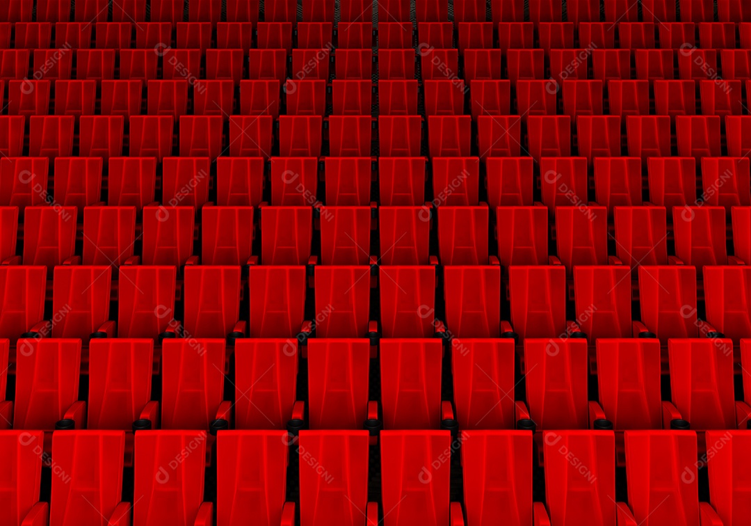 Filas de assentos de veludo vermelho assistindo filmes no cinema com fundo de banner de espaço de cópia. Conceito de entretenimento e teatro.