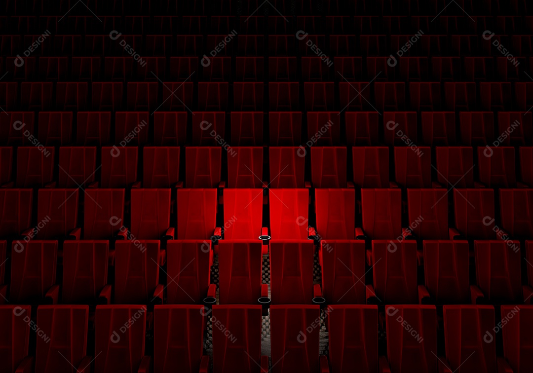 Fileiras de assentos de veludo vermelho assistindo a filmes no cinema com holofotes apenas um par de assentos de luxo. Conceito de entretenimento e teatro.