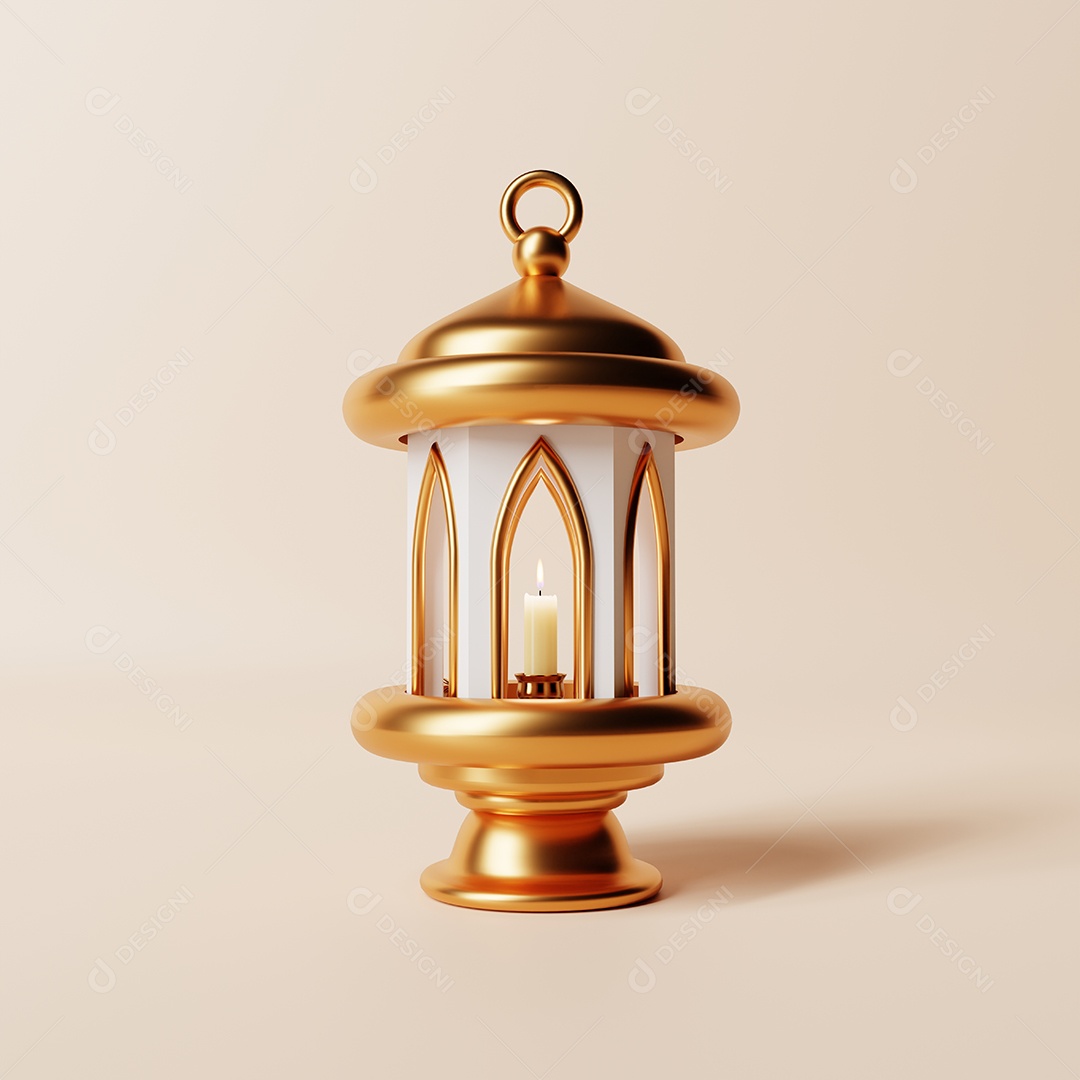 Lanterna de estilo islâmico em fundo de cor coral. Conceito de Ramadan Kareem e Eid Mubarak. Renderização de ilustração 3D.