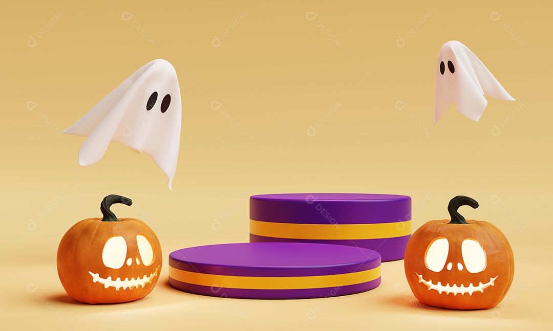 Pódio de dois estágios do Halloween Jack O Lantern para fundo de apresentação do produto. Festival de férias e conceito sazonal.