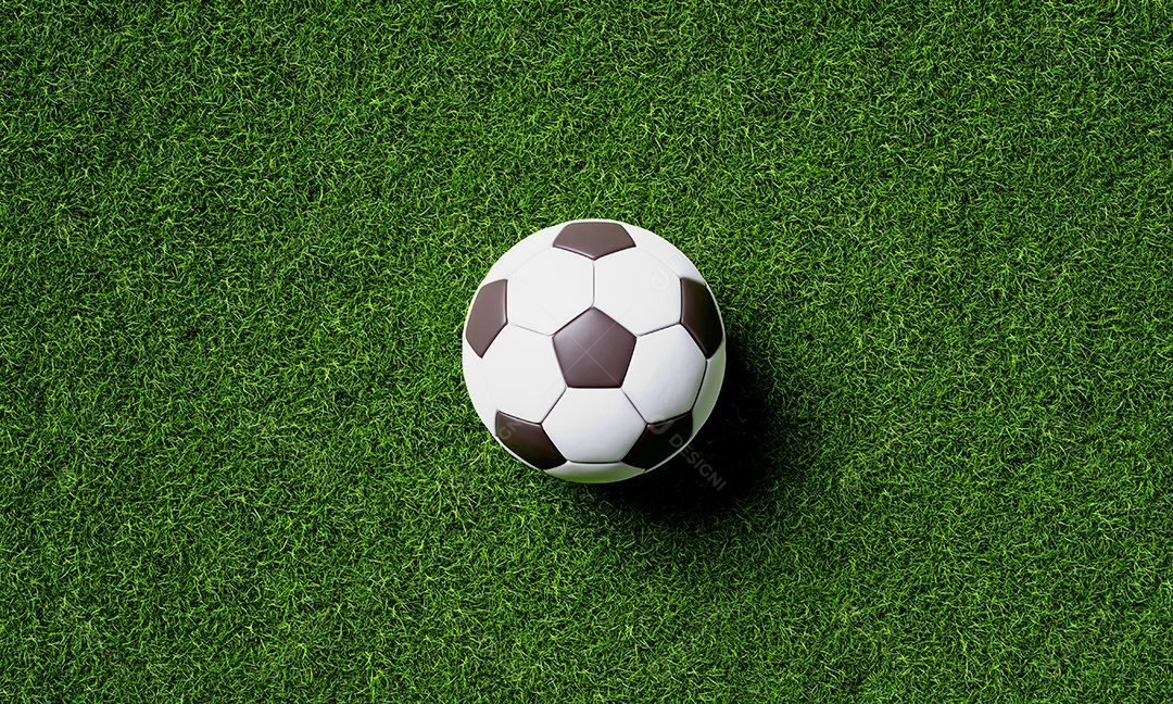 Campo de futebol no centro e bola no fundo da vista superior. Esporte e conceito atlético.