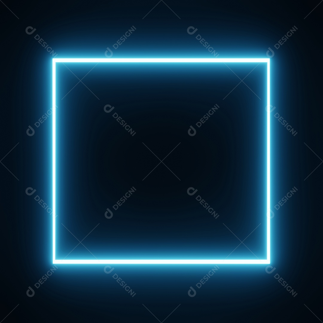 Moldura retangular quadrada com gráfico de movimento de cor neon de tom azul em fundo preto isolado. Luz azul movendo-se para o elemento de sobreposição.