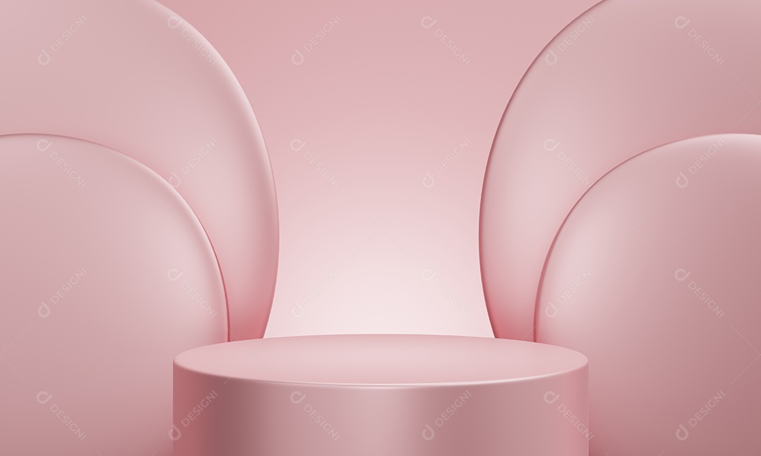Palco de pódio de produto mínimo com cor rosa pastel metálica e forma geométrica para fundo de apresentação. Molde abstrato da cena do fundo e da decoração.