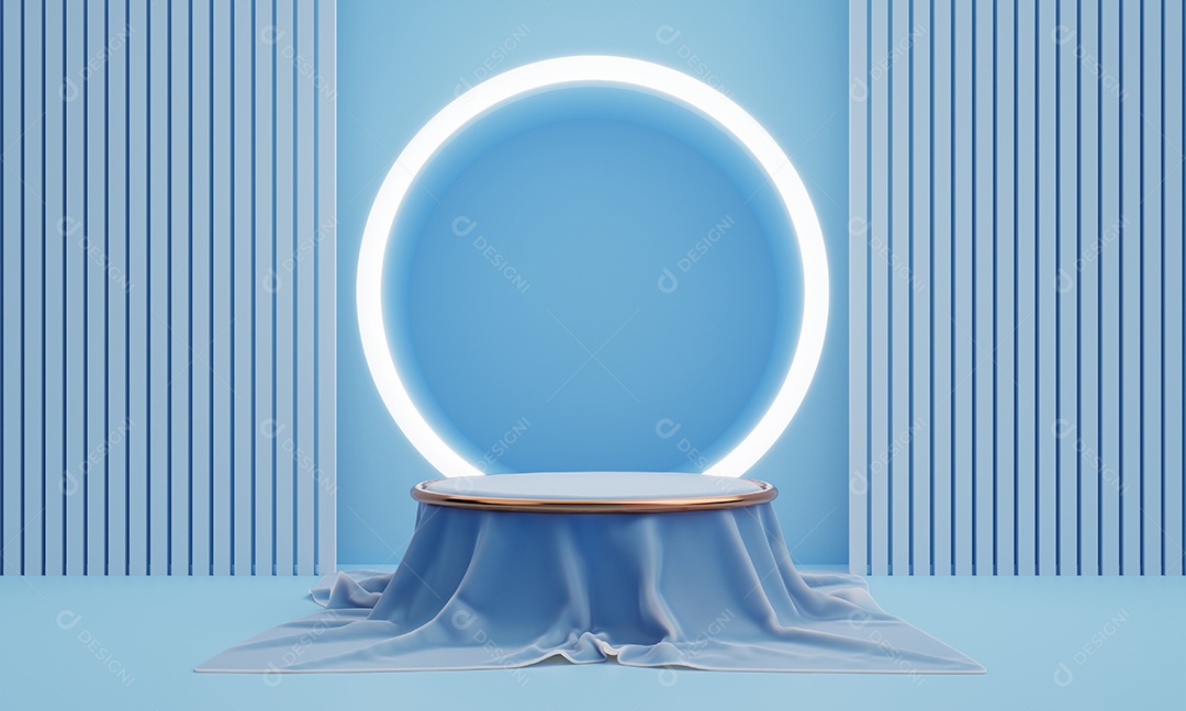 Palco de pódio de produto mínimo em cor azul pastel e forma geométrica para fundo de apresentação. Abstrato base e conceito de modelo de elemento de cena de decoração.