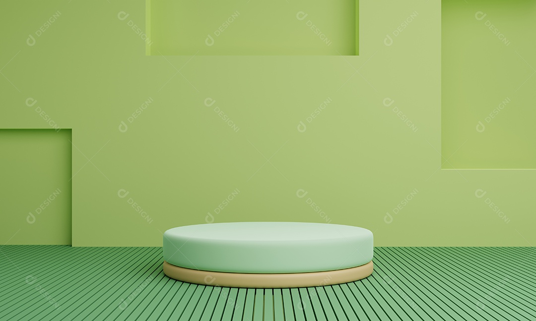 Palco de pódio de produto mínimo com estilo de cor verde pastel orgânico e forma geométrica para fundo de apresentação. Molde abstrato da cena do fundo e da decoração.