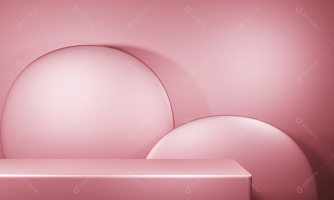 Palco de pódio de produto mínimo com cor rosa pastel metálica e forma geométrica para fundo de apresentação. Molde abstrato da cena do fundo e da decoração.