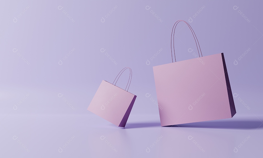 Sacos de compras em fundo roxo. Conceito de negócios e compras online.