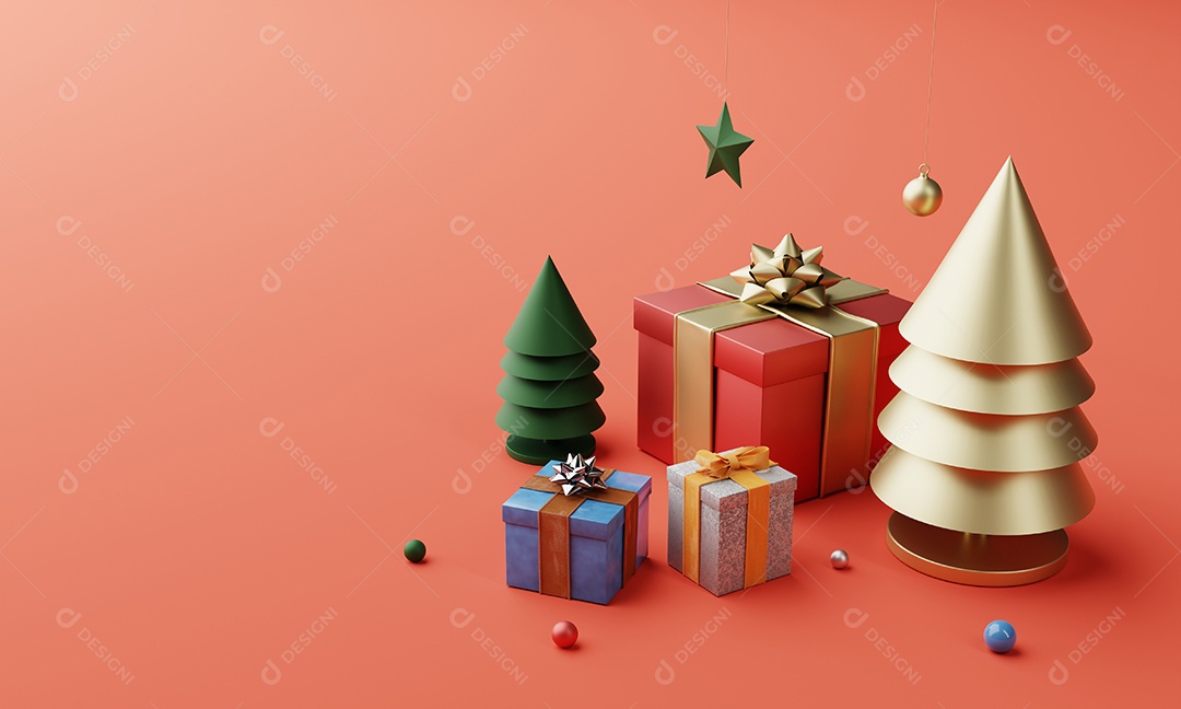 Decoração de Natal e ornamento com caixa de presente colorida de árvore de Natal