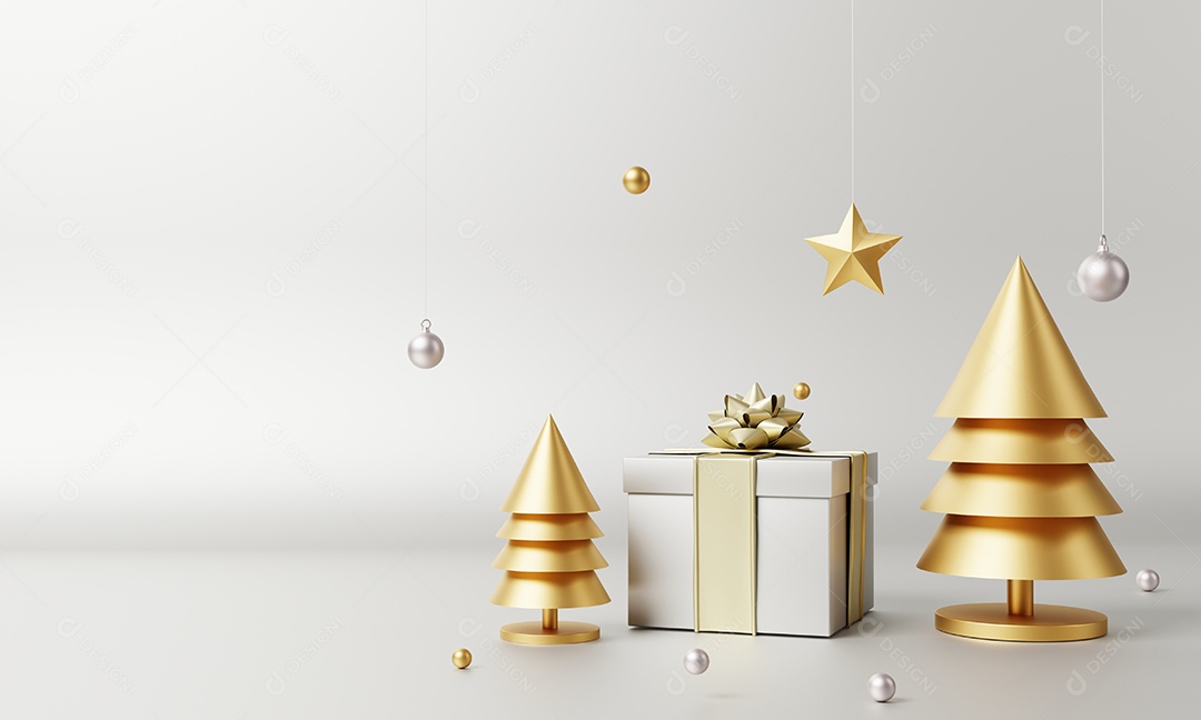 Decoração de Natal e ornamento com caixa de presente de estrela dourada de árvore de Natal