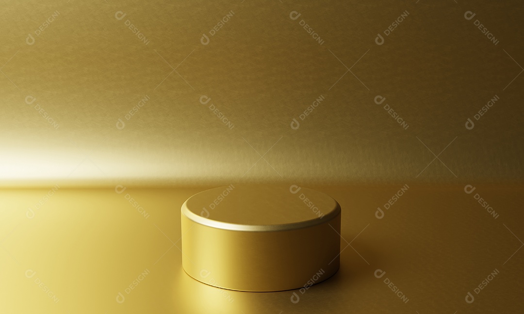 Suporte de produto ouro sobre fundo dourado. Conceito de geometria mínima abstrata. Tema de plataforma de pódio de estúdio. Estágio de apresentação de marketing de exposições e negócios.