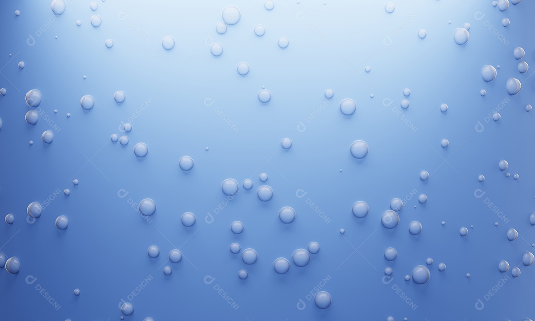 Gota de água gota no fundo de vidro azul. Bolha na água. Resumo e conceito de natureza. Renderização de ilustração 3D.