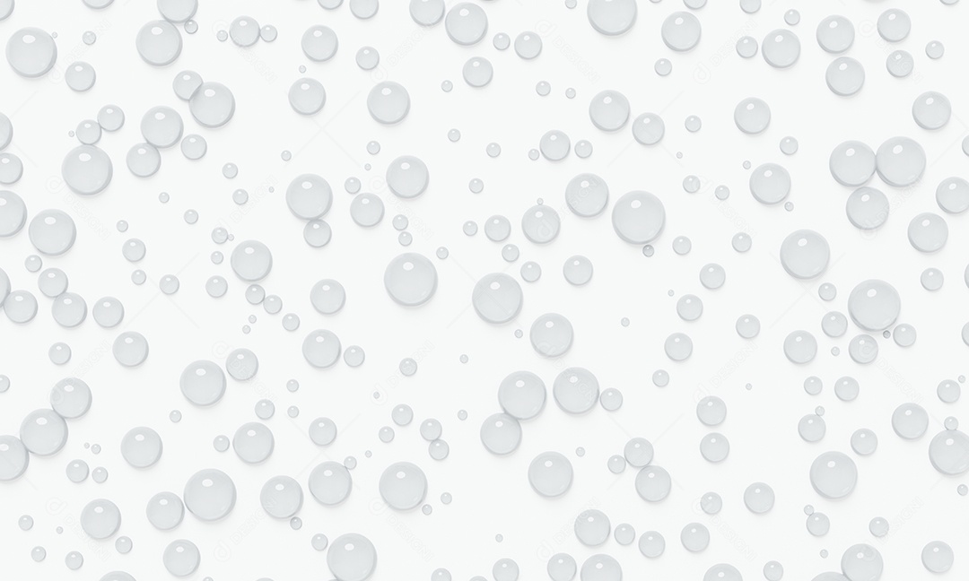 Gota de água gota no fundo de vidro branco. Bolha na água. Resumo e conceito de natureza. renderização de ilustração 3D.