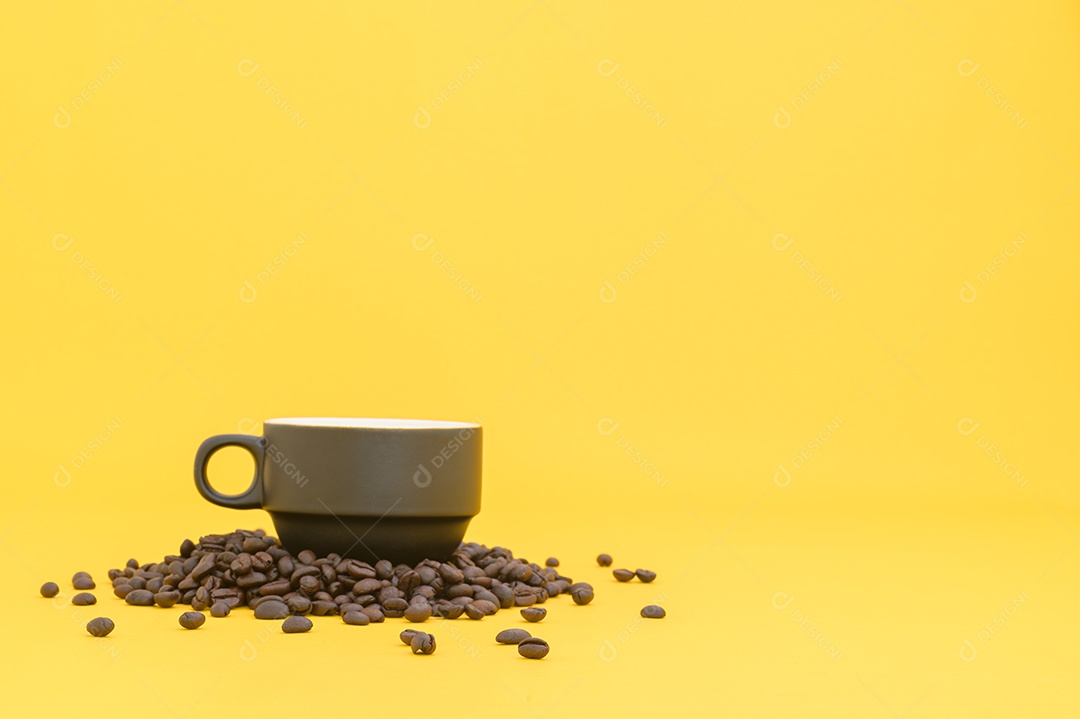Coffee mugs and coffee beans, energy drinks
