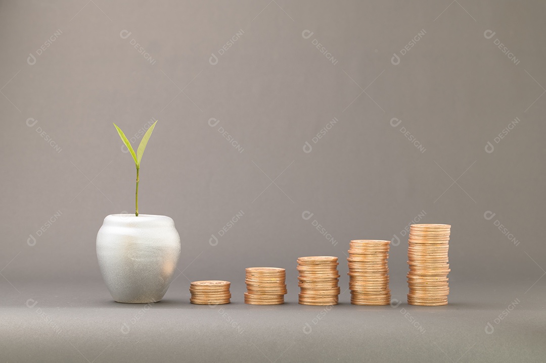 Conceito de moedas empilhadas Finanças para aumentar a renda, investir em ações