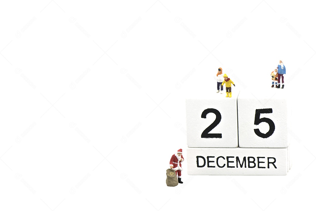 Papai Noel encontrando crianças no dia de Natal no fundo branco, conceito de Natal e férias.