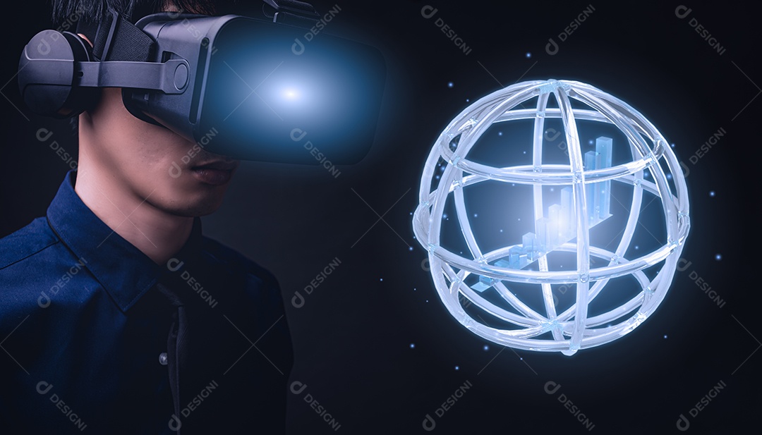 Barra de gráfico de negócios Óculos 3D VR virtual Metaverso global