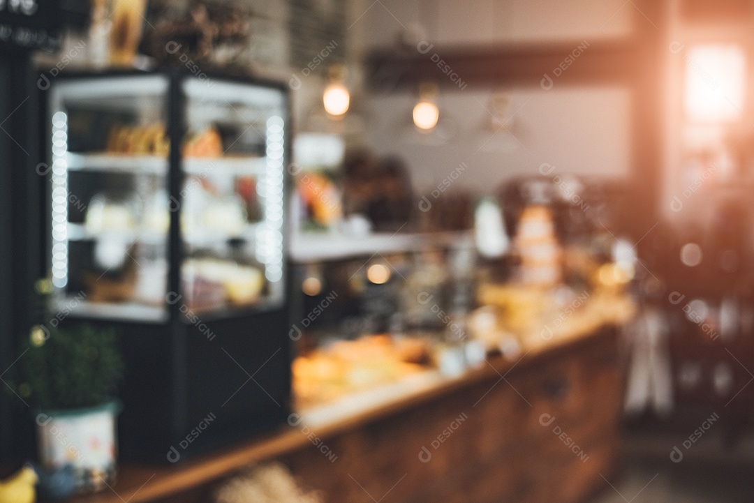 Fundo desfocado de padaria e cafeteria. Conceito de comida e restaurante.