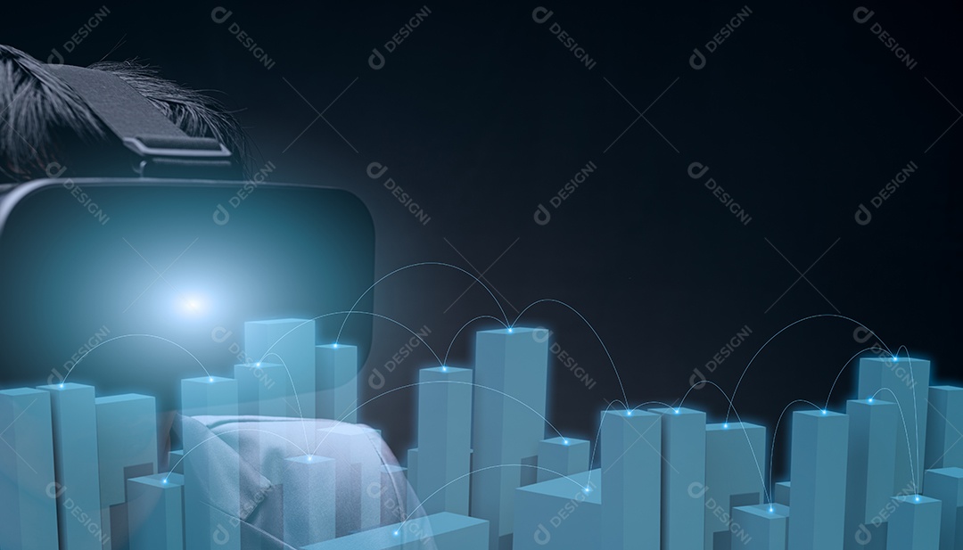 Óculos VR virtual Global show plano da cidade conexão 3D fazendo negócios metaverso online