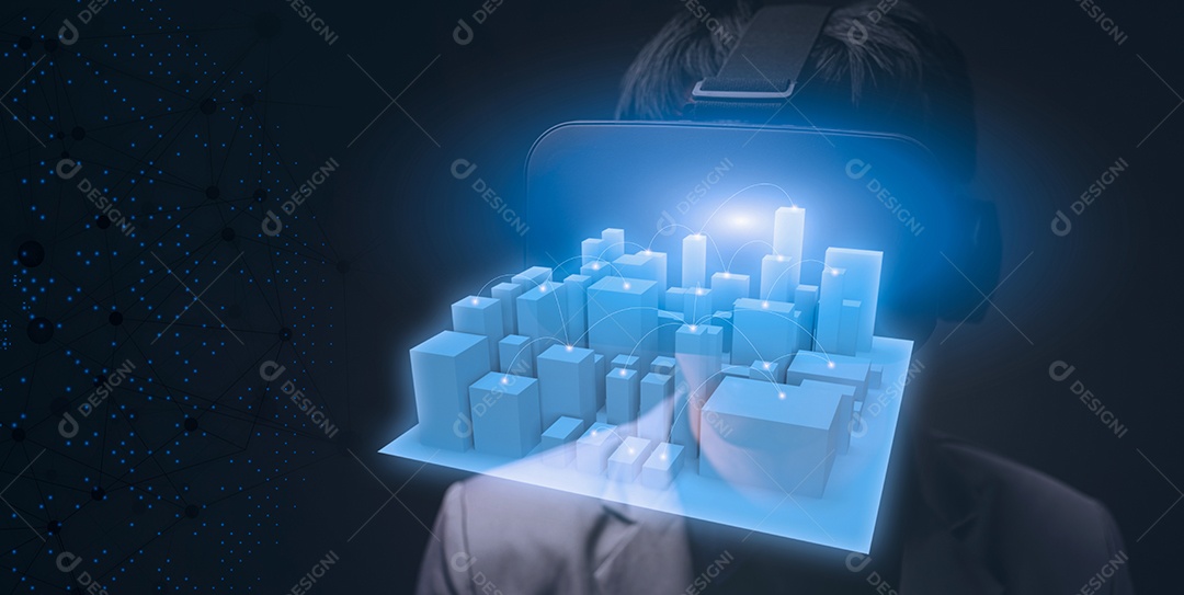 Óculos VR virtual Global show plano da cidade 3D metaverso