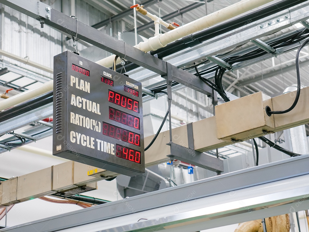 Placa de exibição de taxa de operação na linha de produção industrial com numérico digital.