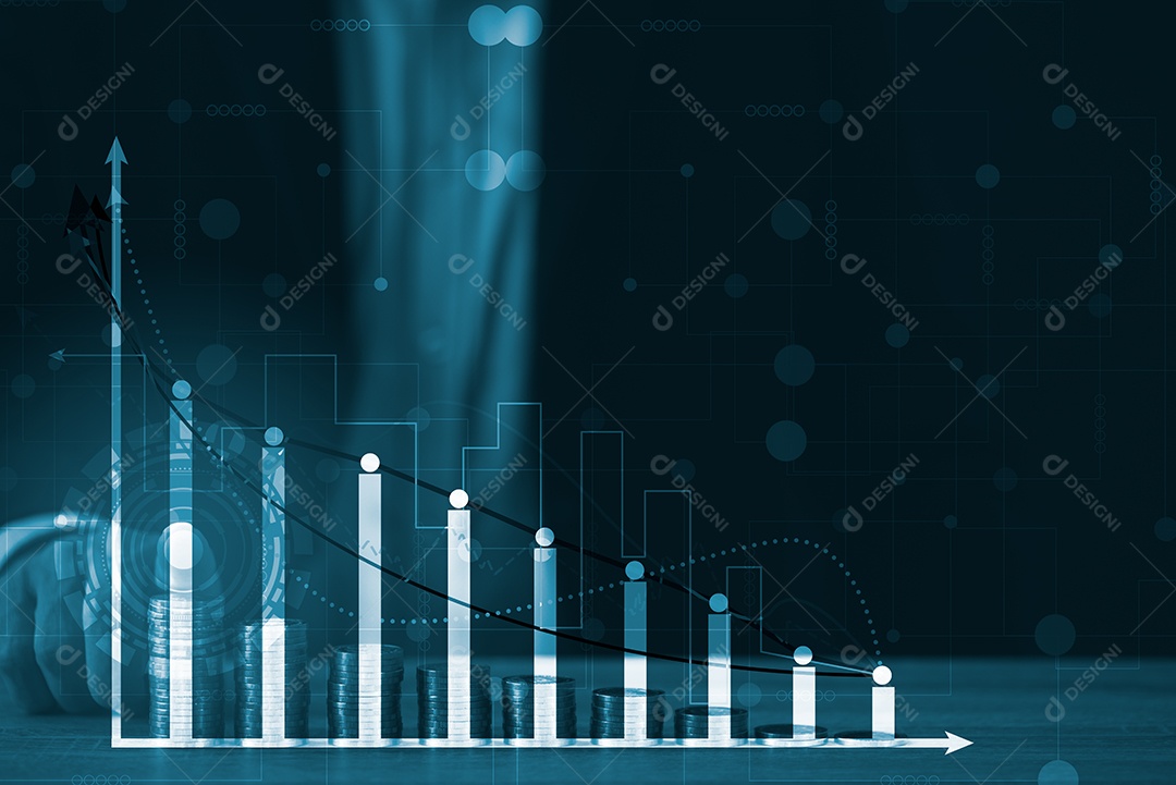 Um jovem empresário apontando para um gráfico