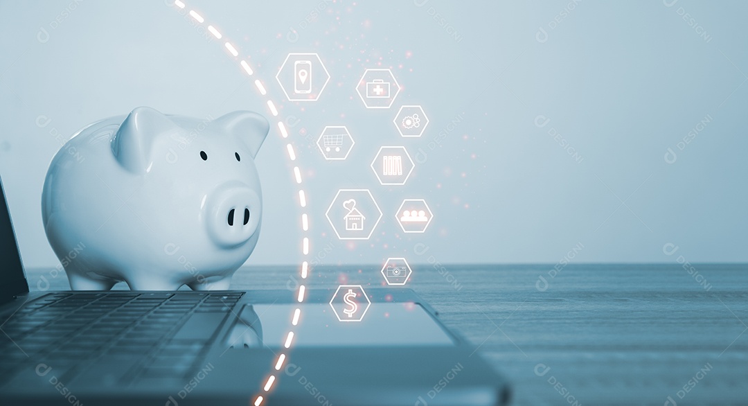 Um cofrinho branco é colocado sobre uma mesa