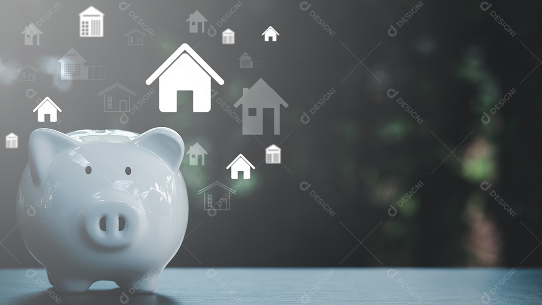 Um cofrinho branco é colocado sobre uma mesa de madeira.