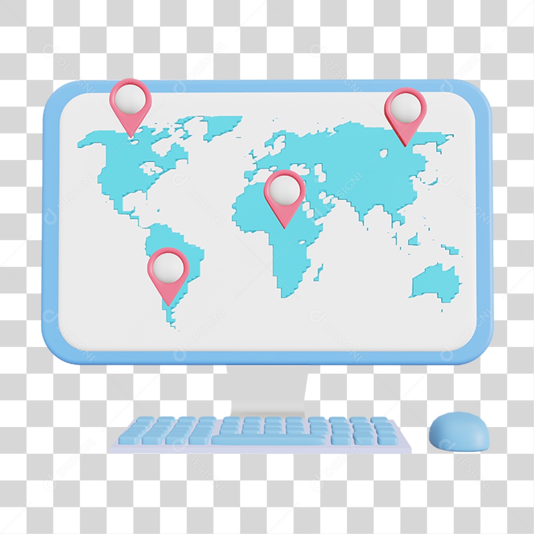 Computador com Pin de Localização Mapas PNG Transparente