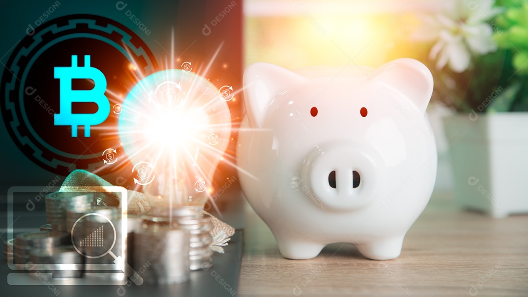 Cofrinho porco branco e lâmpada