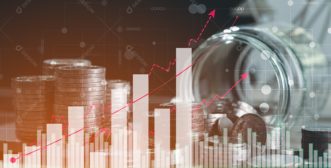Pilhas de dinheiro, moedas dispostas sobre a mesa