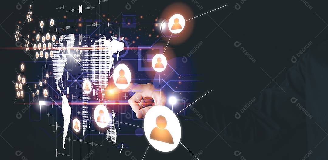 Um jovem empresário apontando para um ícone de homem