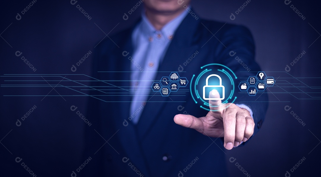 Conceitos de cibersegurança e privacidade para proteger os dados. ícone de cadeado