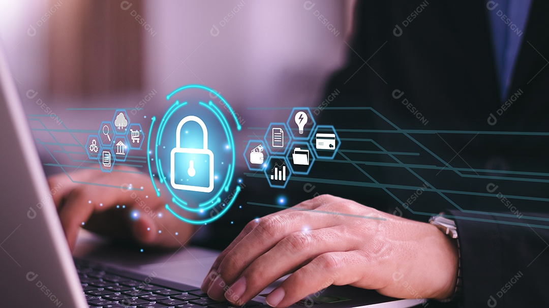 Conceitos de cibersegurança e privacidade para proteger os dados. ícone de cadeado