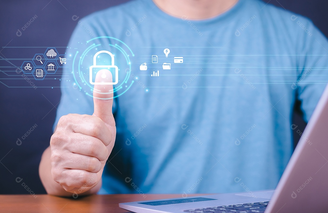 Conceitos de cibersegurança e privacidade para proteger os dados. ícone de cadeado