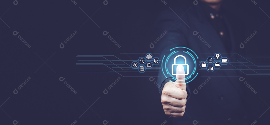 Conceitos de cibersegurança e privacidade para proteger os dados. ícone de cadeado