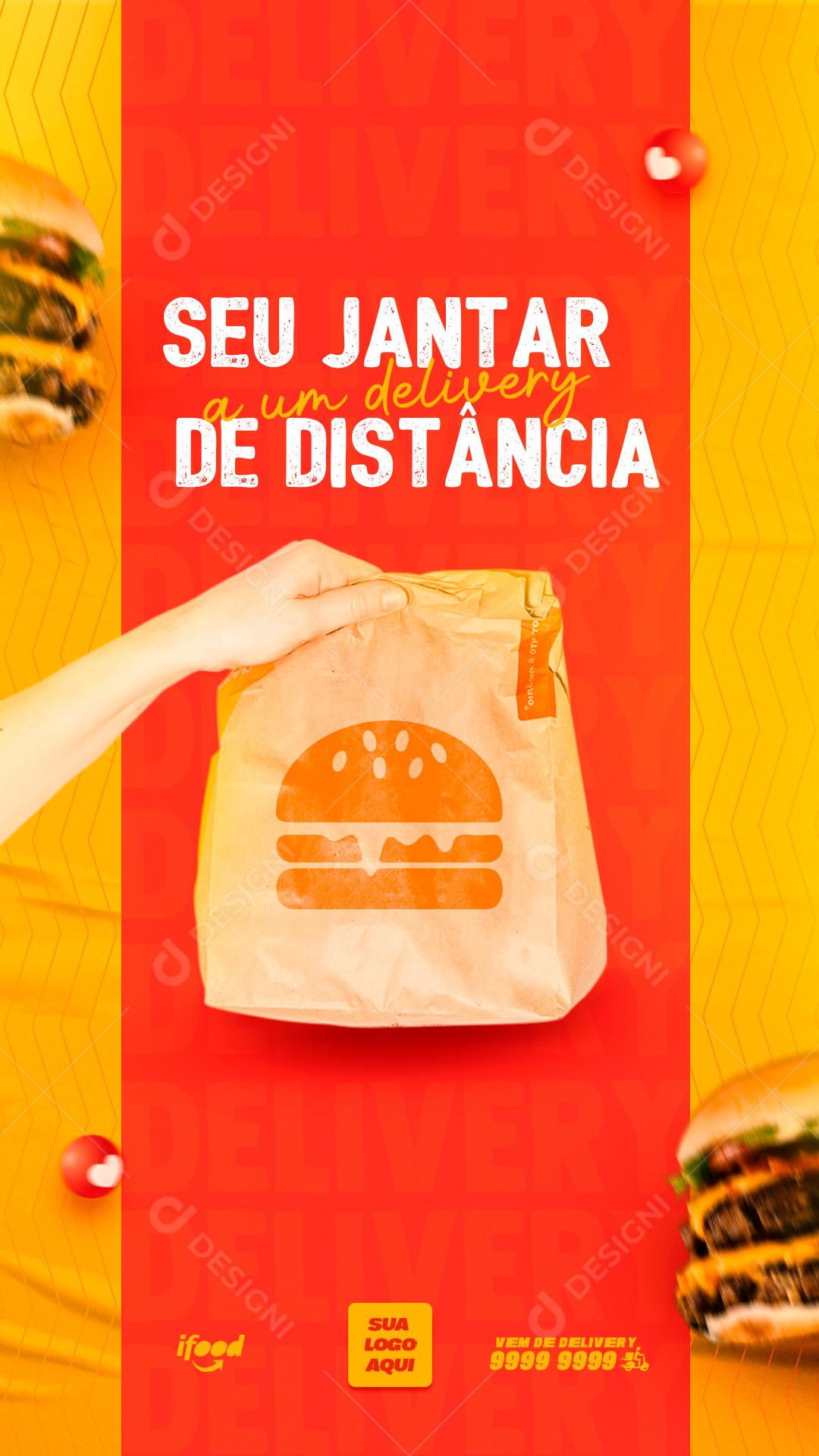 Post Story Hambúrguer  Seu Pedido a Um Delivery de Distância Social Media PSD Editável