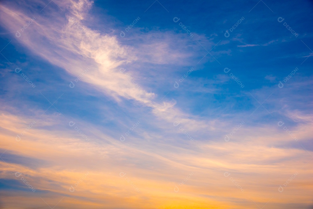 Blue dawn and orange sky with clouds in nature, cloudy, vacation.