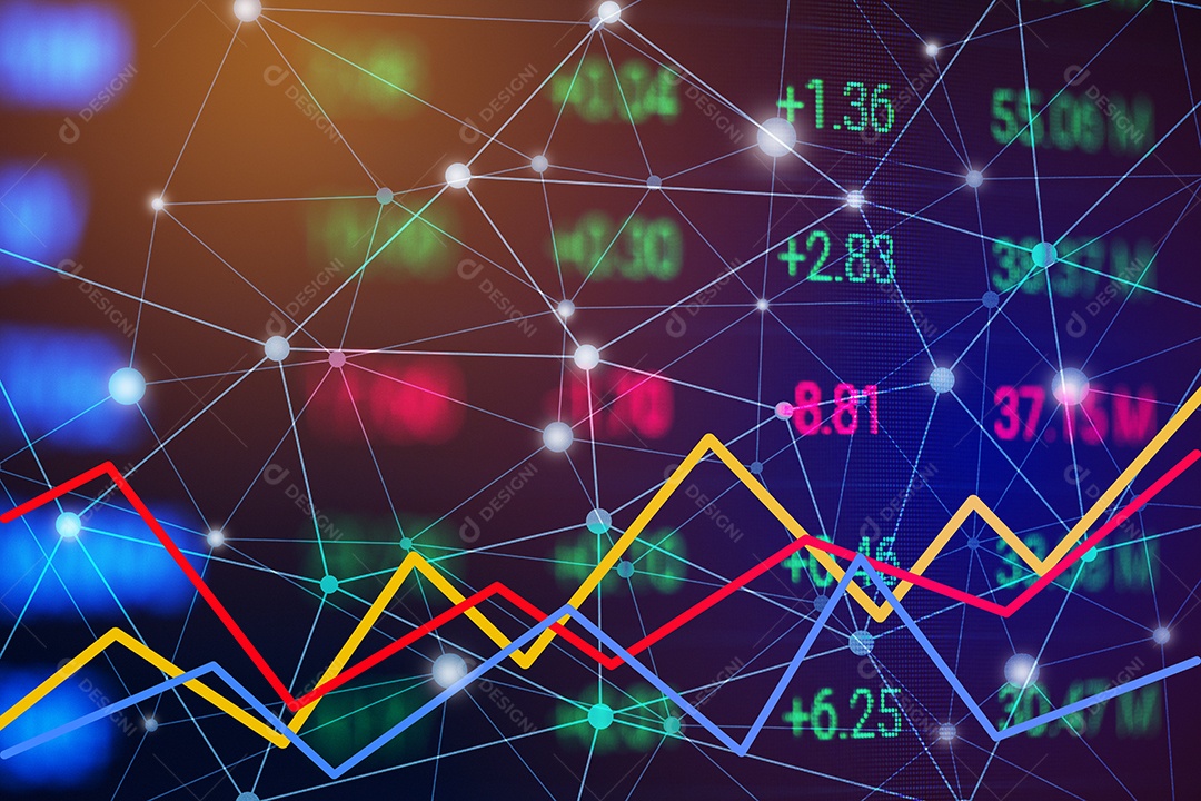 Gráfico do mercado de ações com gráfico de linha. Gráfico de tendência de alta.